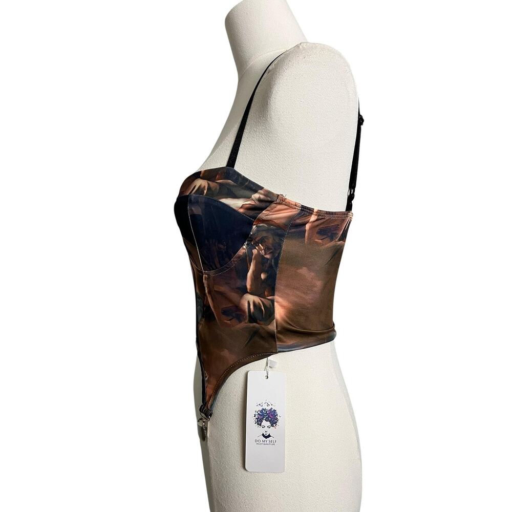 DO MY SELF Corset Top Womens Medium Multicolor Art Graphic Bustier Garter Sexy - Picture 4 of 9